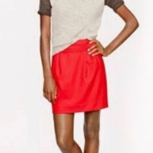 J Crew Womens Red Wool Mini Skirt Scallop Waist Size 6